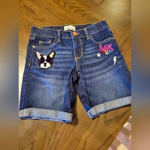 Jordache Girls Bulldog Graphic Roll Cuff Denim Jean Bermuda Shorts, size 8